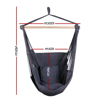 Gardeon Hammock Chair Outdoor Camping Hanging Hammocks Cushion Pillow Grey - DANGL