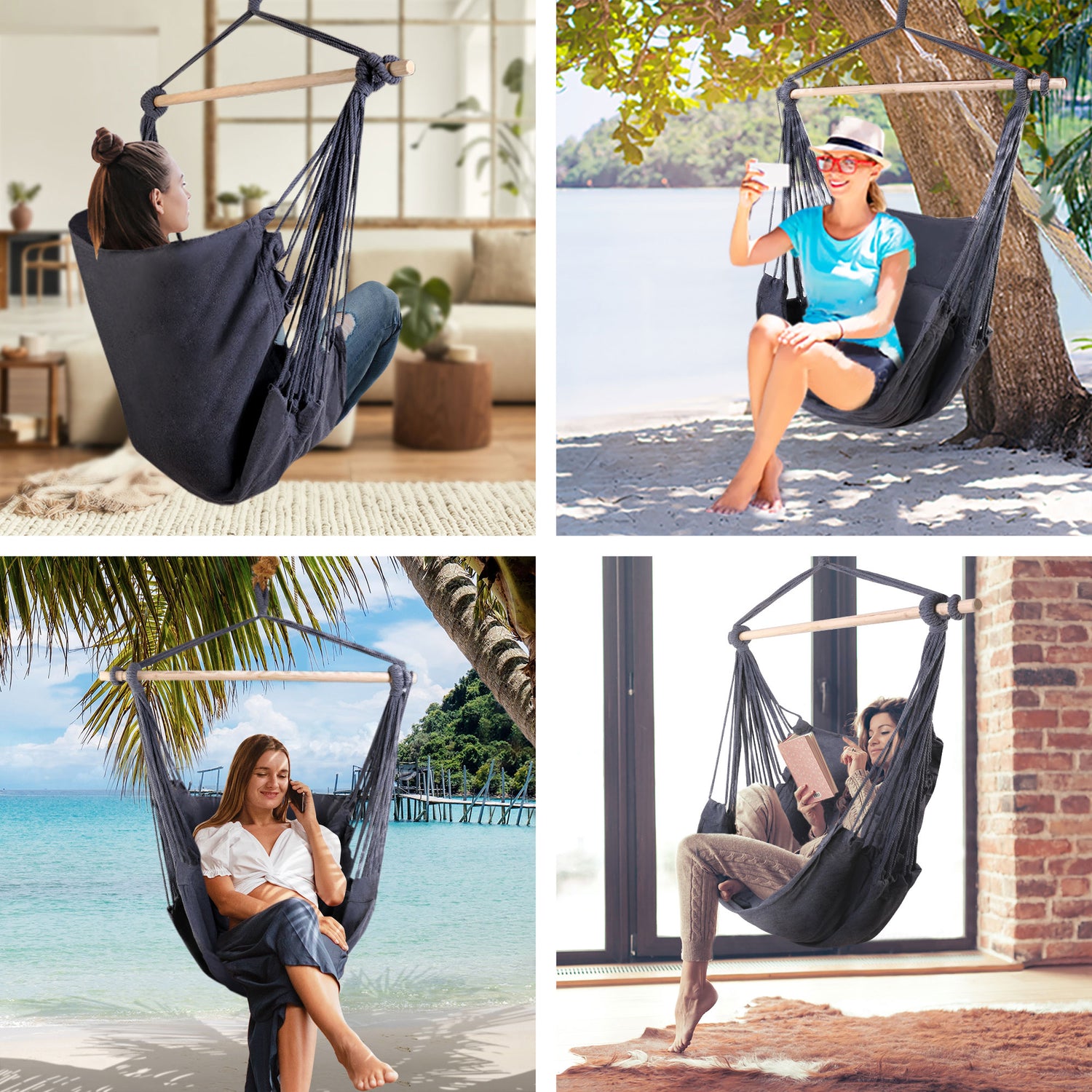 Gardeon Hammock Chair Outdoor Camping Hanging Hammocks Cushion Pillow Grey - DANGL