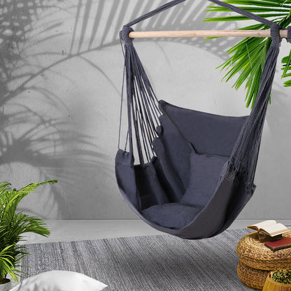 Gardeon Hammock Chair Outdoor Camping Hanging Hammocks Cushion Pillow Grey - DANGL