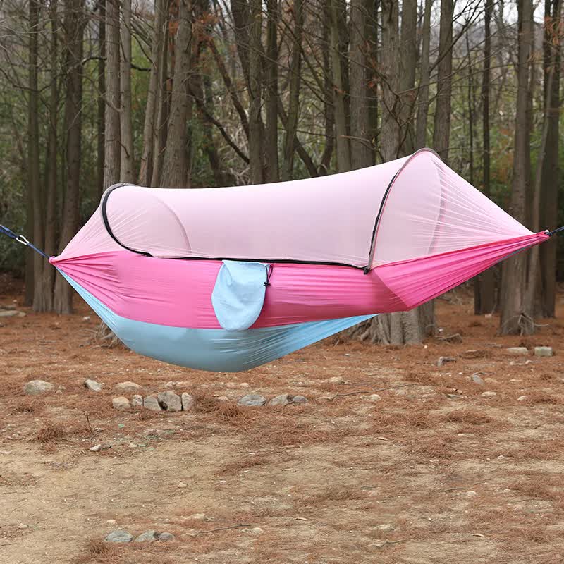 Pink Outdoor Camping Hammock with Mosquito Net, Anti-Tip Nylon Fabric, Single/Double Person Quick-Setup Hammock - DANGL