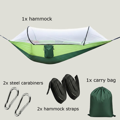 DANGL BushShield Hammock in lime green with beige background, showcasing outdoor hammock and accessories for relaxing in the garden.